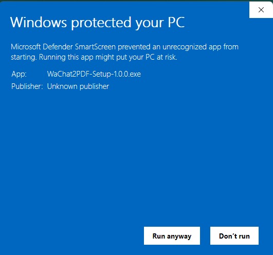 Windows SmartScreen — Click Run anyway